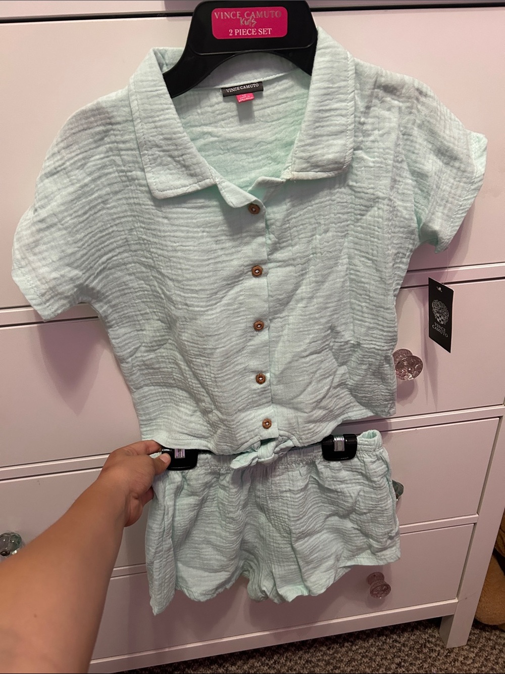 Vince Camuto Kids Mint Green 2-Piece Button Front Top & Shorts Set